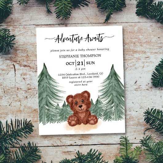 Papier Invitation au Baby shower d'aventure forestière