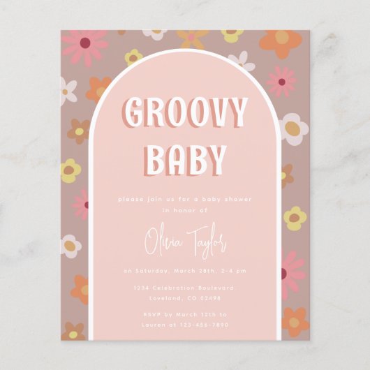Papier Invitation au Baby shower de fille Retro Super Bud (Devant)