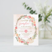 Papier Invitation au Baby shower de fille rose Citrouille (Debout devant)