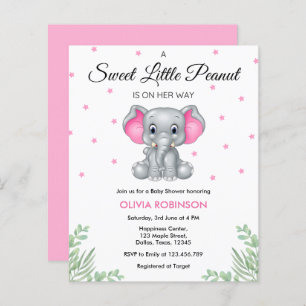 Papier Invitation au Baby shower de fille rose éléphant b