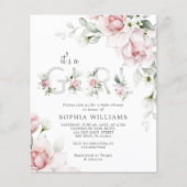 Papier Invitation au Baby shower de fille Rose souple bud (Devant)