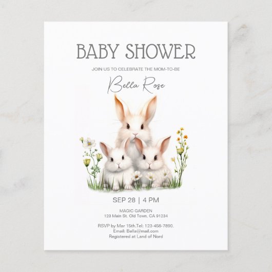 Papier Invitation au Baby shower de lapin neutre sur le p (Devant)