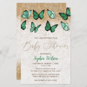 Papier Invitation au Baby shower de papillon vert Budget (Devant / Derrière)