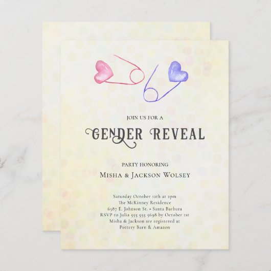 Papier Invitation au Baby shower de présentation du budge (Devant / Derrière)