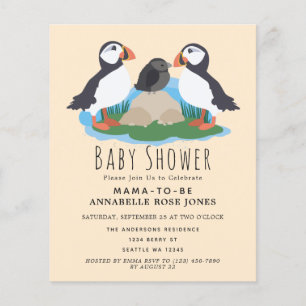 Papier Invitation au Baby shower de Puffin Cute Budget