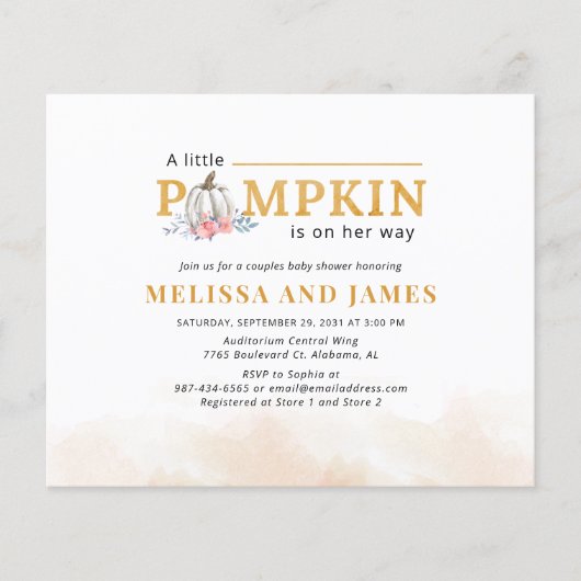 Papier Invitation au Baby shower des couples Citrouilles  (Devant)