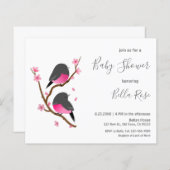Papier Invitation au Baby shower d'oiseaux roses (Devant / Derrière)