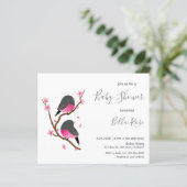 Papier Invitation au Baby shower d'oiseaux roses (Debout devant)