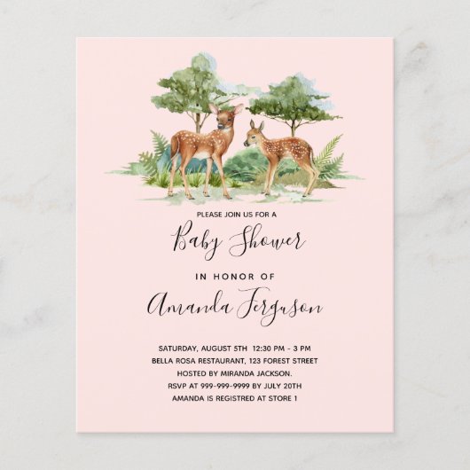 Papier Invitation au baby shower du budget des cerfs d'an (Devant)