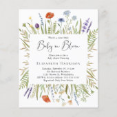 Papier Invitation au Baby shower du Fleur sauvage budgéta (Devant)