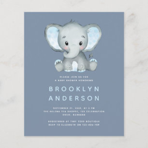 Papier Invitation au Baby shower du garçon éléphant BUDGE