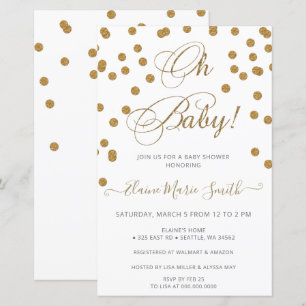 Papier Invitation au baby shower en or blanc budget