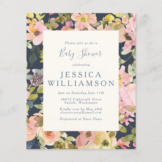 Papier Invitation au Baby shower Floral Boho Elegant Budg (Devant)