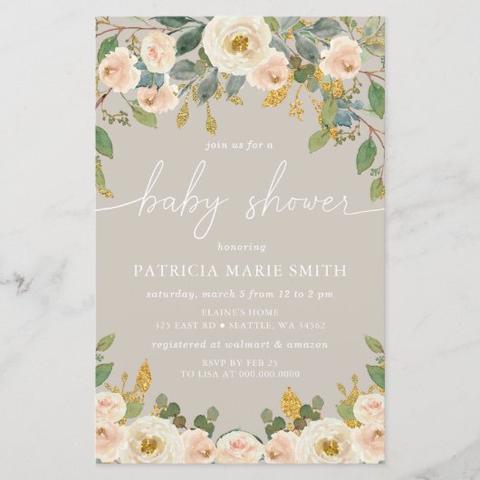 Papier Invitation au Baby shower floral du budget (Devant)