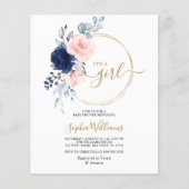 Papier Invitation au Baby shower floral rose et marine Bu (Devant)