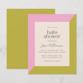 Papier Invitation au Baby shower frontalier vert rose Bud (Devant / Derrière)