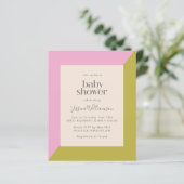 Papier Invitation au Baby shower frontalier vert rose Bud (Debout devant)