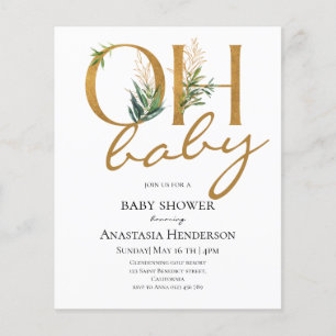 Papier Invitation au Baby shower Gold Elegant Budget.
