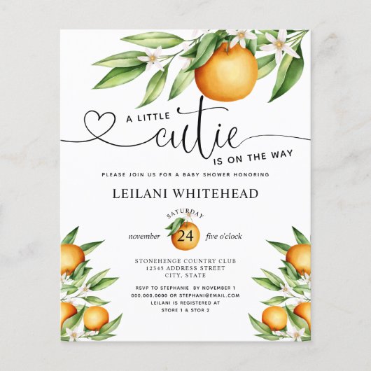 Papier Invitation au Baby shower Little Cutie Budget (Devant)