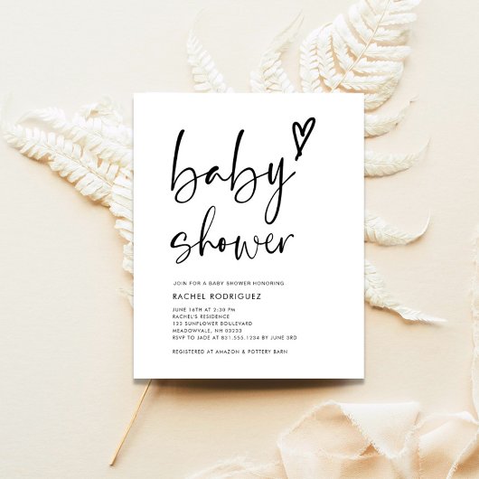 Papier Invitation au Baby shower noir et blanc Boho Budge