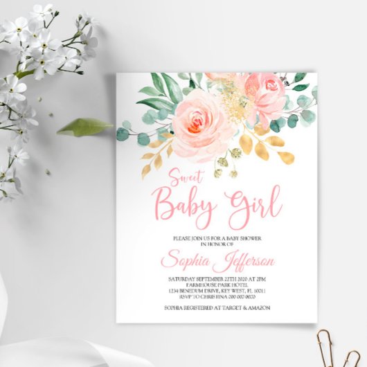 Papier Invitation au Baby shower rose blanc Boho Budget