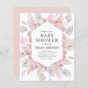 Papier Invitation au Baby shower rose blanc Boho Budget