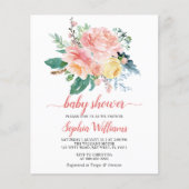 Papier Invitation au Baby shower rose rose rose du budget (Devant)