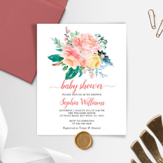 Papier Invitation au Baby shower rose rose rose du budget