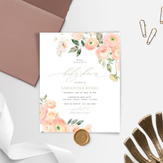 Papier Invitation au Baby shower vert Budget Blush & Sage