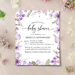 Papier Invitation au Baby shower violet élégant du budget