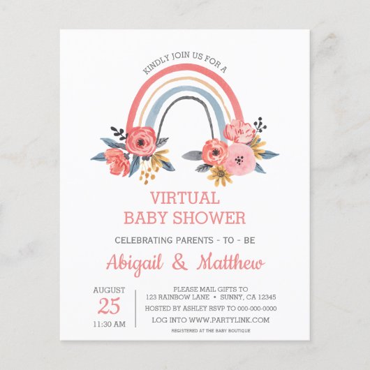 Papier Invitation au Baby shower virtuel arc-en-ciel (Devant)