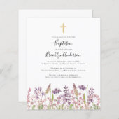 Papier Invitation au baptême du budget | Croix Fleur sauv (Devant / Derrière)