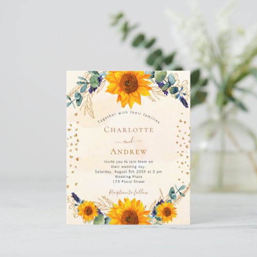 Papier Invitation au budget mariage des tournesols eucaly (Debout devant)