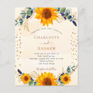 Papier Invitation au budget mariage des tournesols eucaly