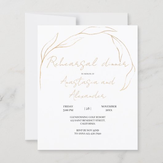 Papier Invitation au dîner de répétition Élégante BUDGET. (Devant)