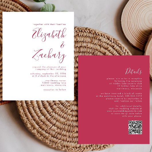 Papier Invitation au mariage du code QR du script magenta
