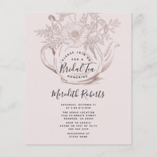 Papier Invitation au thé nuptiale pour théière Rose d'or 