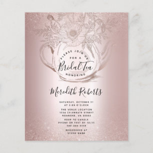Papier Invitation au thé nuptiale pour théière Rose d'or