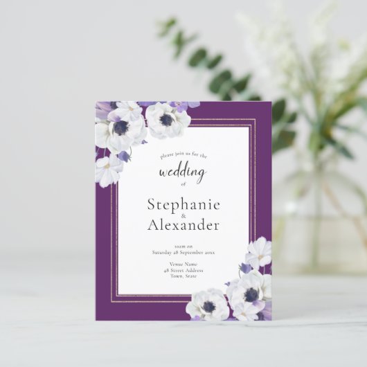 Papier Invitation avec code QR Fleurs royales violettes B (Debout devant)
