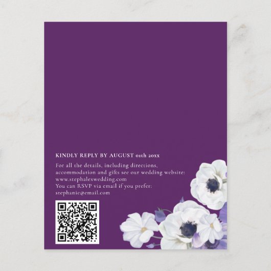 Papier Invitation avec code QR Fleurs royales violettes B (Dos)
