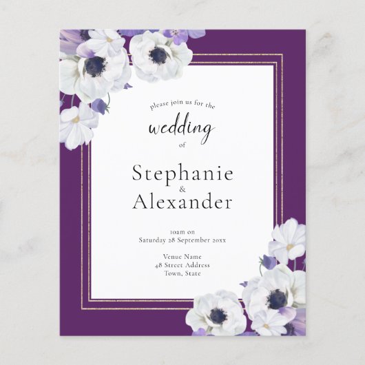 Papier Invitation avec code QR Fleurs royales violettes B (Devant)