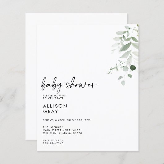 Papier Invitation baby shower (Devant / Derrière)