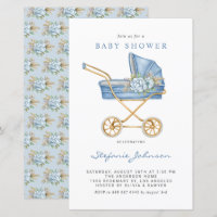 Invitation Baby shower à poussoirs Vintages bleus