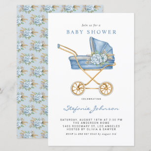 Papier Invitation Baby shower à poussoirs Vintages bleus