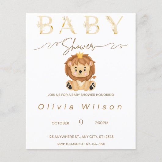 Papier invitation baby shower animal d'or (Devant)