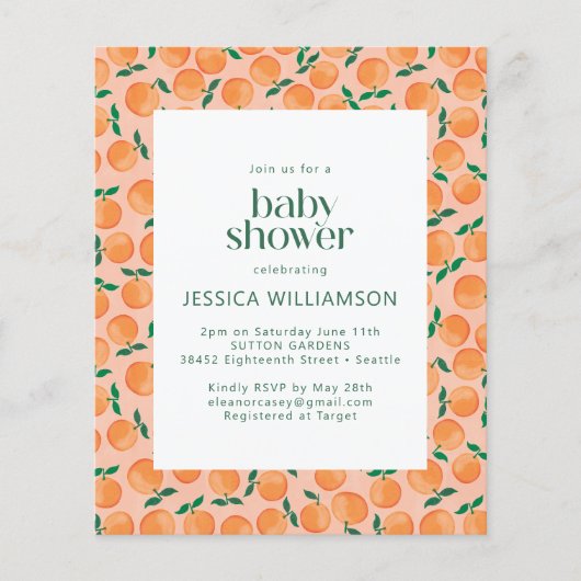 Papier Invitation Baby Shower aquarelle Oranges Fruits Ét (Devant)