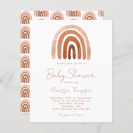 Papier Invitation Baby shower arc-en-ciel en terre cuite (Devant / Derrière)