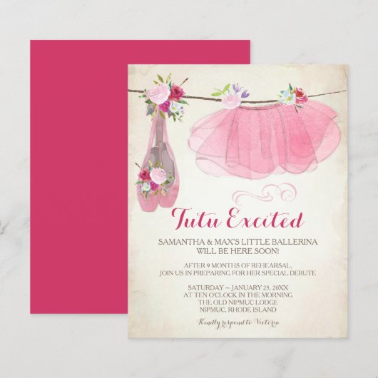 Papier Invitation Baby shower Ballerina Budget (Devant / Derrière)