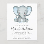 Papier Invitation Baby shower Blue Elephant BUDGET (Devant)