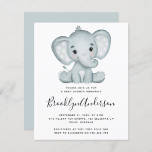 Papier Invitation Baby shower Blue Elephant BUDGET